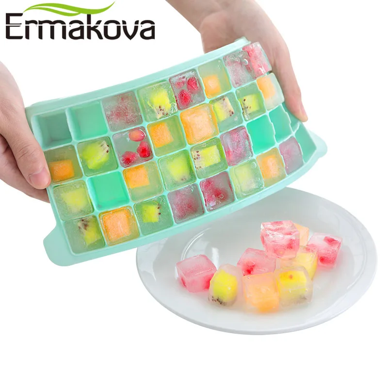 

ERMAKOVA Silicone Ice Cube Tray Ice Maker Square Shape Ice Cube Mold DIY Fruit Ice Cream Maker Jelly Pudding Mold with Lid