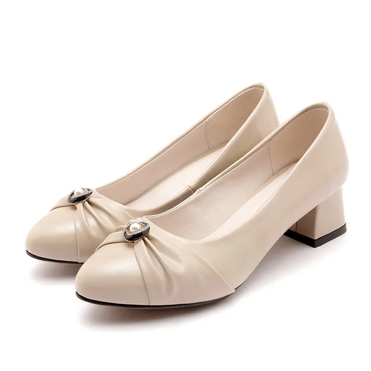 Новые демисезонные офисные женские туфли-лодочки больших размеров 34-47 модные туфли на высоком толстом каблуке с острым носком без шнуровки с бантом zapatos mujer