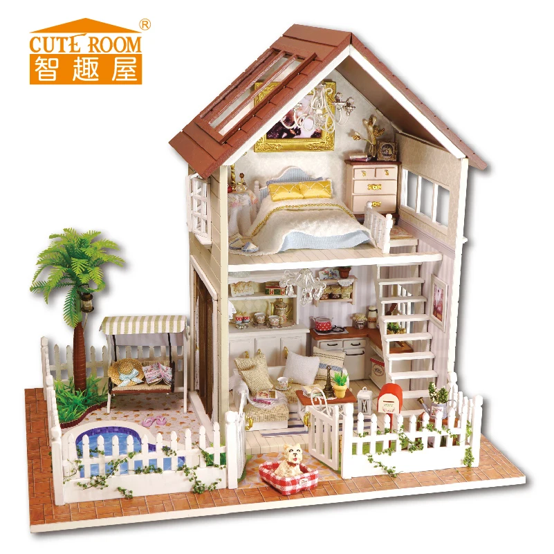 

Assemble DIY Doll House Toy Wooden Miniatura Doll Houses Miniature Dollhouse toys With Furniture LED Lights Birthday Gift A-025