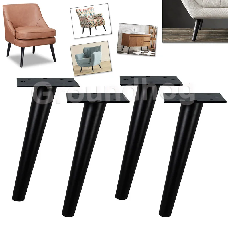 

4pcs Furniture feet 29.5cm Matt Black Metal Tapered table Sofa Cabinet legs Cupboard chairs Feet With mounting screws
