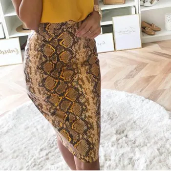 

Women Skirt Fashion Sexy Snake Print High Waisted Pencil Skirt Hip Ladies Woman Skirt Gonna corta
