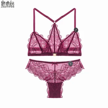 

JYF High quality sexy lace bra set wire-free cozy underwear ultra thin breathable bra & brief sets convertible straps underwire