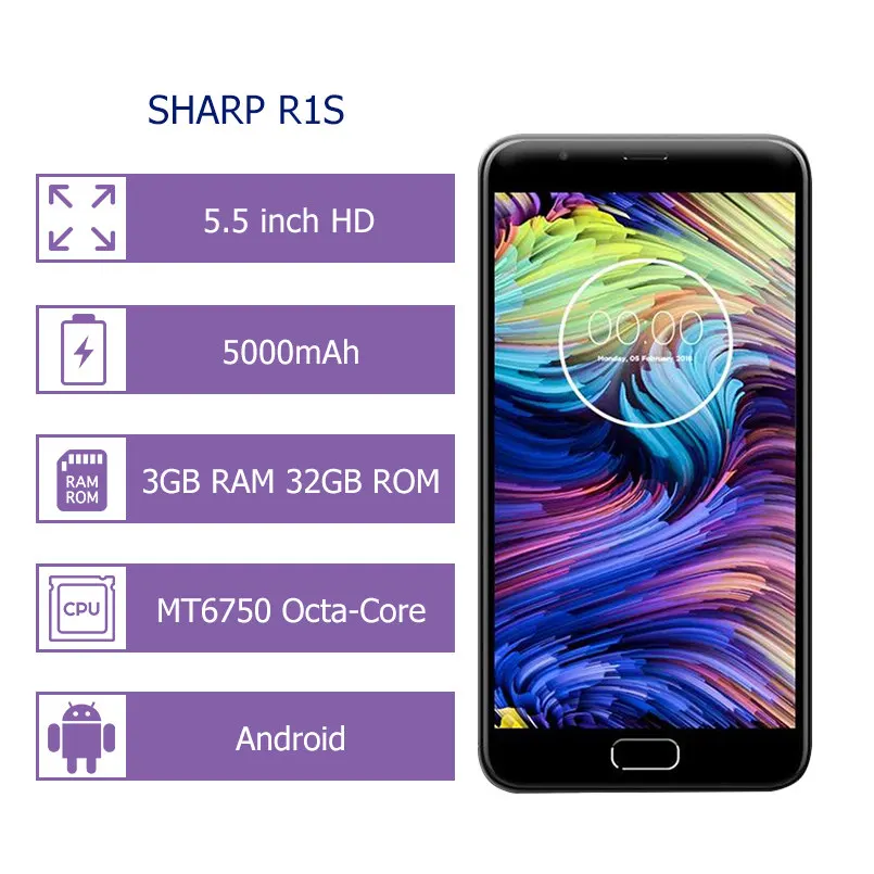 Смартфон SHARP R1S FS8028, глобальная версия, 5,5 дюймов, HD ips, 2.5D, изогнутый MTK6750, четыре ядра, 3 ГБ, 32 ГБ, 5000 мАч, 4G LTE, Android Celphone