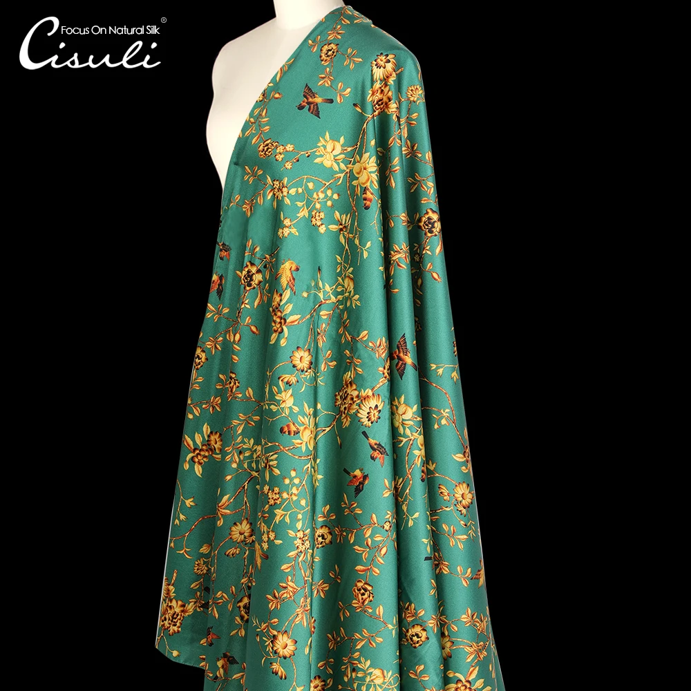 

CISULI Silk Stretch Satin 19 momme 108cm Digital Printed Floral Pattern New Exclusive Desigual China Silk Free Shipping