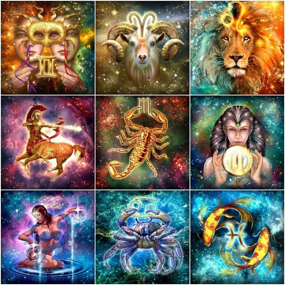 

12 Constellation Diamond Painting Cross Stitch Full Square Kits Constellation Rhinestones Animals Mosaic Diamond Embroidery Sale
