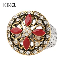 Bagues en forme de trèfle porte-bonheur pour femmes, en alliage tibétain, couleur or, mosaïque en résine et cristal, bijoux Vintage, pour le week-end, 2016