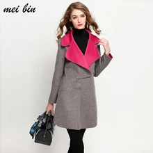 2017 Elegant Women Winter 100 Wool Coats Grey Turn Down Collar Long Woolen and Cashmere Coat