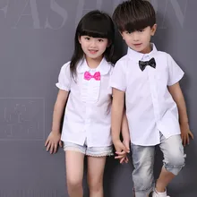 Новые блузки для девочек и Рубашки для мальчиков короткий рукав Белая Блузка для девочек meisjes блузка Блузка для девочек 6bl106