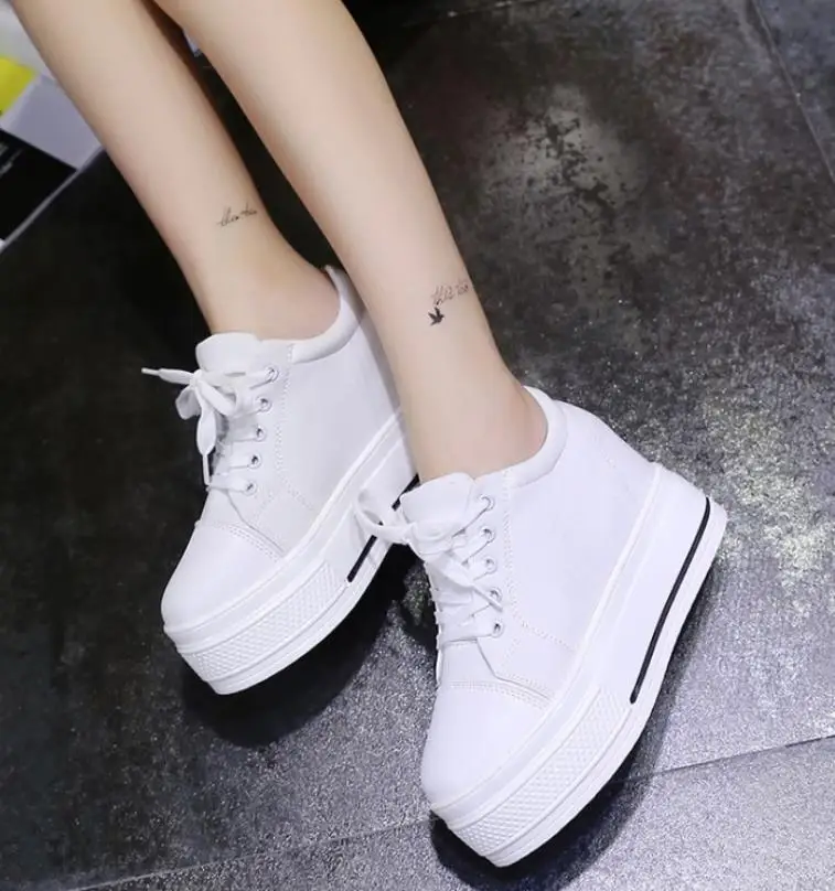 

2018 summer white increased canvas shoes with sponge cake black high shoes women's shoes
