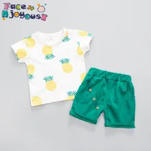 Летняя одежда для маленьких мальчиков и девочек модный хлопковый комплект с принтом фруктов, спортивный костюм для мальчиков, футболка+ шорты комплекты детской одежды