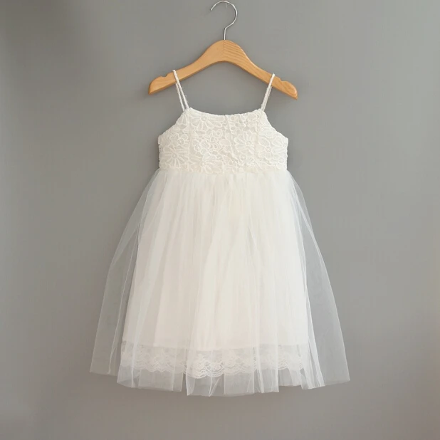 Free shipping,2016 New Summer,Girls white lace slip Dress,Children