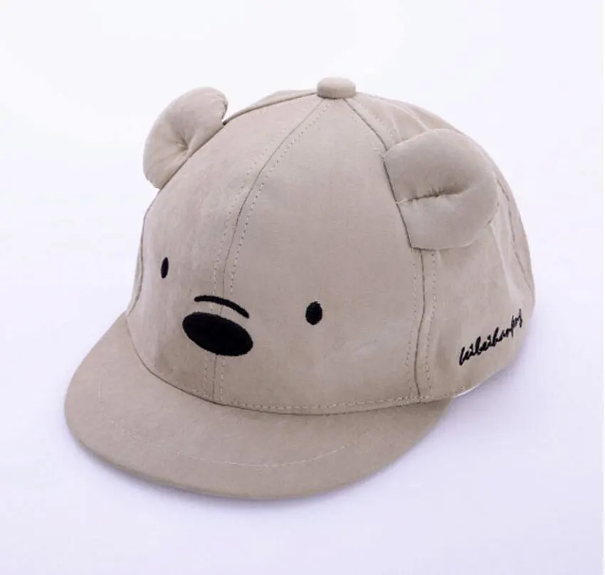 Children Baseball Cap For Kids Spring New Baseball Hat Adjustable Girl Boys Caps Cartoon Bear Embroidery Plat Brim Cap - Цвет: Хаки