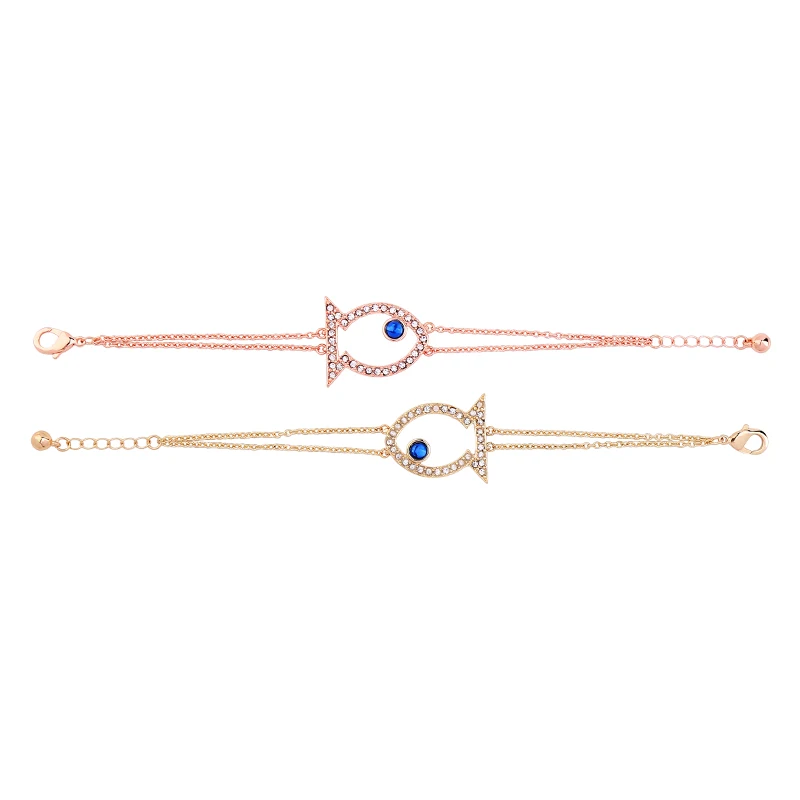 

2 Color Charm Crystal Resin Fish Bracelet Cute Gold&Rose Gold Color Chain Bracelet Women Jewelry Accessories