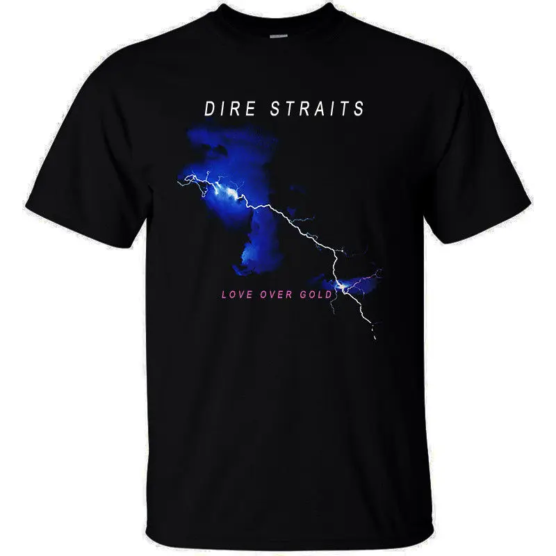 

Dire Straits - Love Over Gold 1982 Black T-shirt 100% Cotton Sizes S-3XL Print Tee Shirt Men Short Sleeve Top Tee