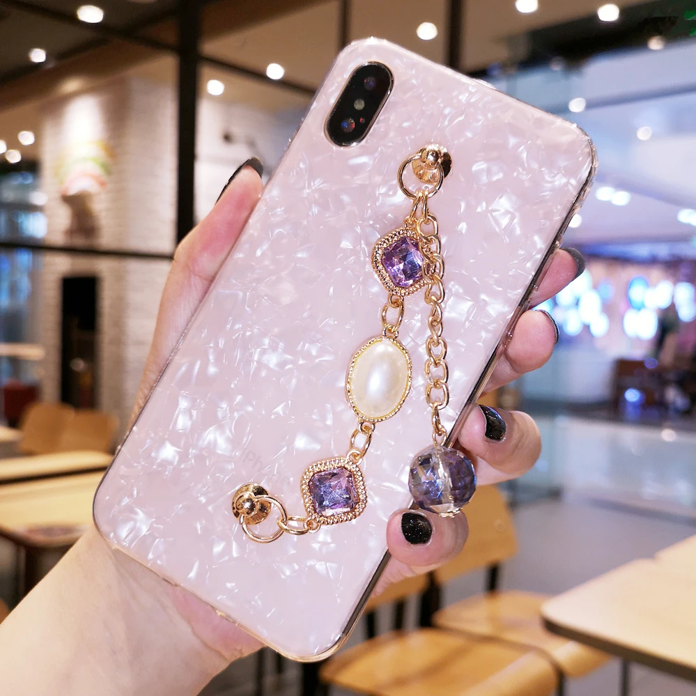 Чехол с бриллиантовой цепочкой и браслетом Для iPhone 11 6s 7 8 plus X XS max XR Samsung galaxy s7 s8 s9 s10