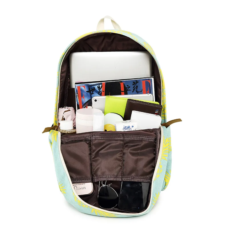 Модный холщовый женский рюкзак с принтом ананаса, Женский школьный рюкзак с ланч-боксом, сумки для девочек, повседневный рюкзак для ноутбука