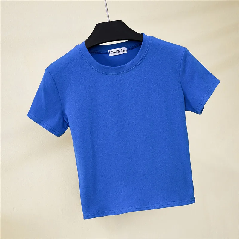 Women's Sexy Cotton O-Neck T-Shirt Blue