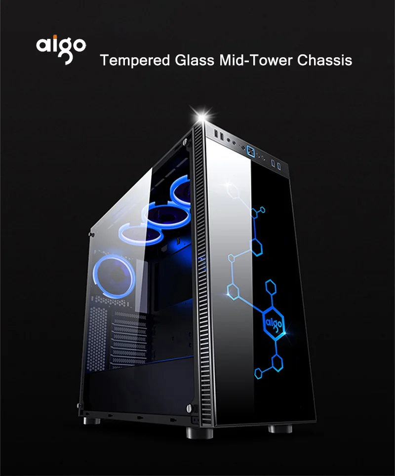 Aigo настольный компьютерный игровой чехол Mid-Tower ATX игровой ПК компьютерный корпус чехол из закаленного стекла компьютерный чехол s с 4 шт. rgb-вентилятором