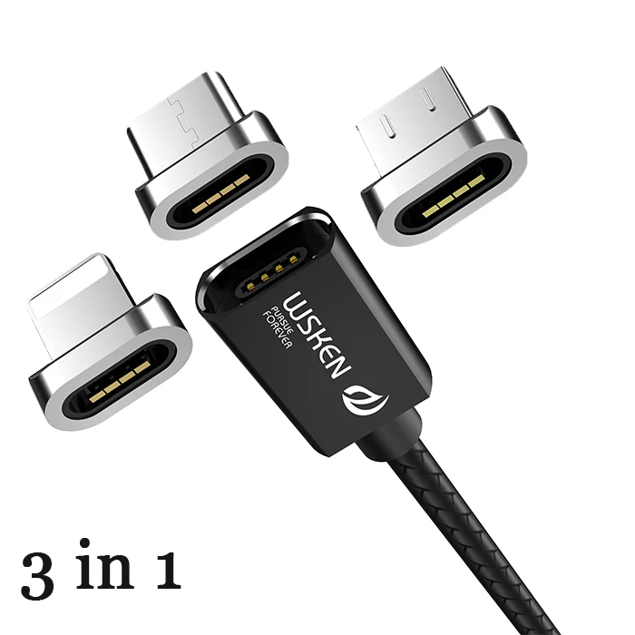 WSKEN кабель Micro USB Магнитный зарядный кабель для iPhone Xs Max Xr type C USB C Быстрая зарядка данных для samsung S9 Note8 S8 type-C - Цвет: 3 in 1