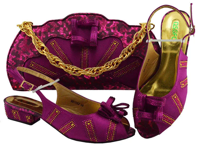 

New Magenta Color Italian Shoes with Matching Bags Ladies Italian Shoes and Bag Set Decorated with Appliques African Shoes