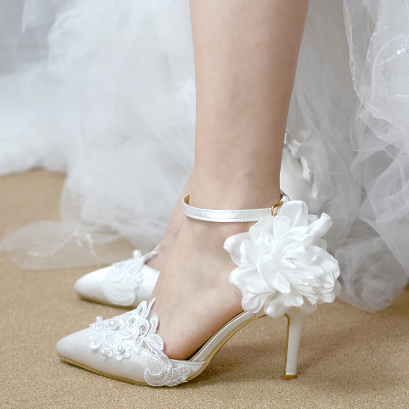 Aliexpress.com : Buy Wedding Sandals Bridesmaid Heels White Satin Thin ...