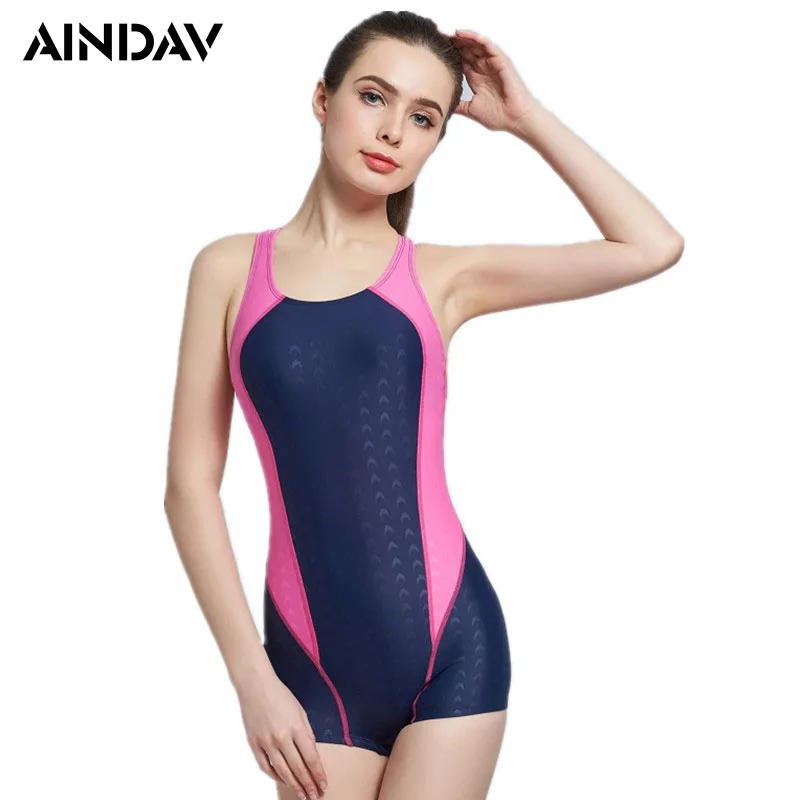 

New One Piece Swimsuit Breathable Swimming Suit for Women Bathing Suit Sports Swimwear Women Padded Bodysuit with Boxer Shorts