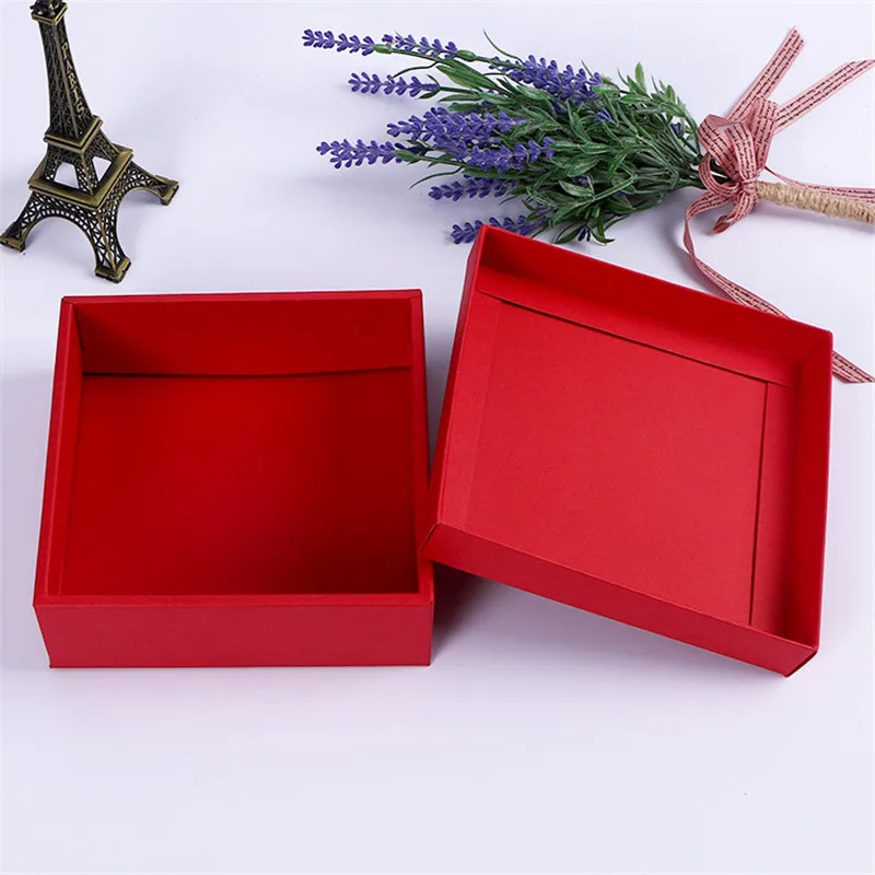 Discount 300pcs/lot Red/Black kraft paper box packaging square gift packaging gift black cardboard box for wedding 17.6*17.6*5.2cm 1