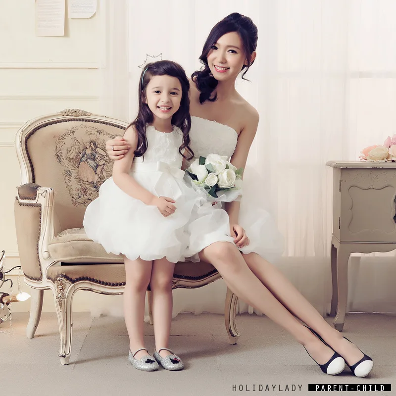 

Lady/girls Evening Rose Flower Full Mother And Daughter Party Dress Girls Evening Bowknot Dress Free Shipping