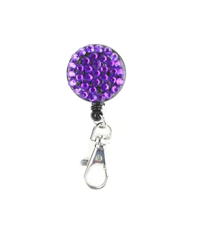 

Free Shipping Bling Crystal Rhinestone ID Badge Holder Tag With Metal Clip Retractable Reel 1pcs Purple Color