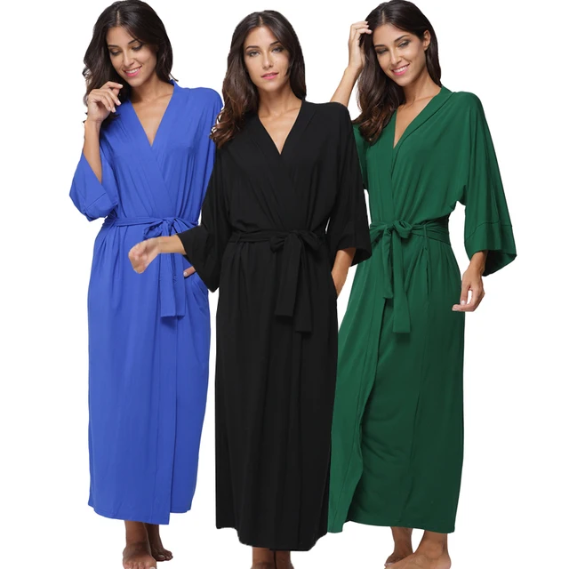 Women's Cotton Long Kimono Robe Sexy Party Wedding Bride Bridesmaids