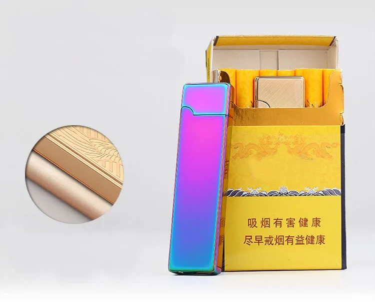 Летняя ультратонкая 8 мм Зажигалка для сигарет, usb зарядка, дуговая ветрозащитная зажигалка, USB Зажигалка для мужчин, деловые подарки, 15 цветов