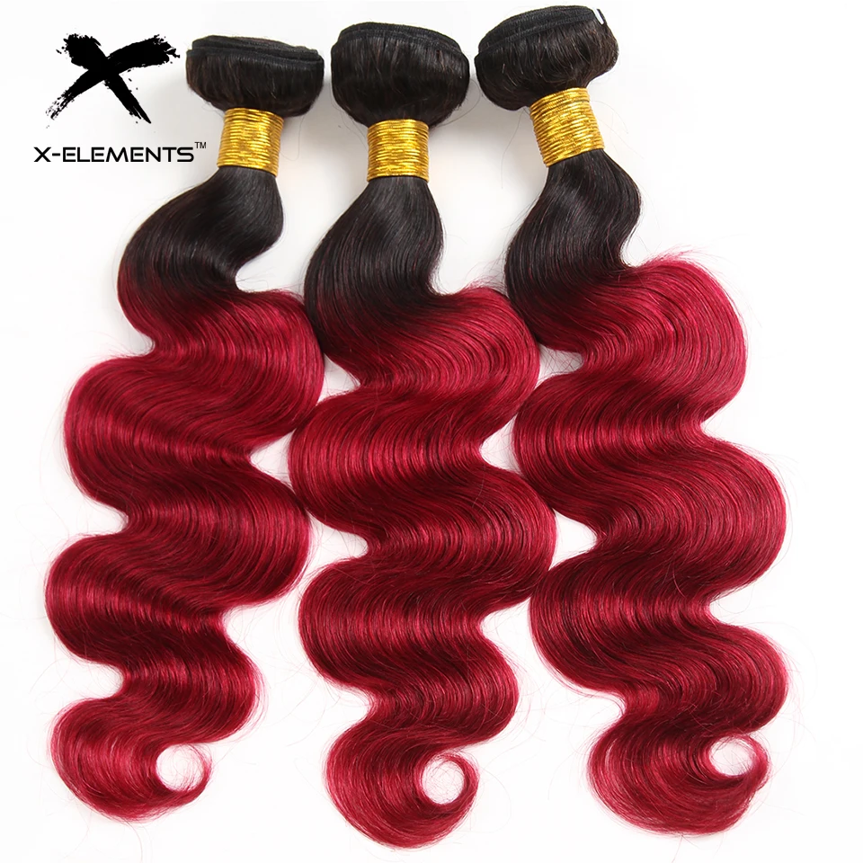 X-Elements Brazilian Ombre Body Wave Hair Bundles T1B 30 Burgundy 39J Purple Colored Human Hair Weave Non-Remy Hair Extensions (8)
