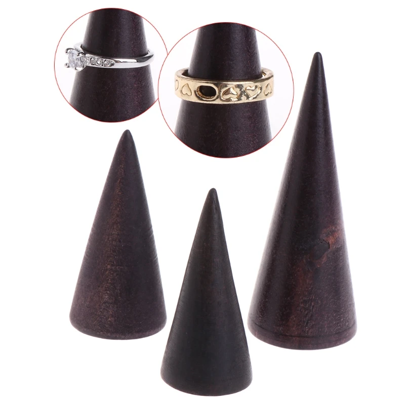 

1pc New Jewelry Display Shelf Black Cone Shaped Organizer Wooden Stand Holder Ring Rack Jewelry Shelf