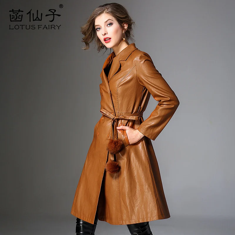 green Pu Outwear vent Femmes Cuir Faux camel Longues De Double La Manteau Fille Bureau Plus Dame Veste Coupe À En Black Manches Moyen Taille Boutonnage Mince TE0xwSq0