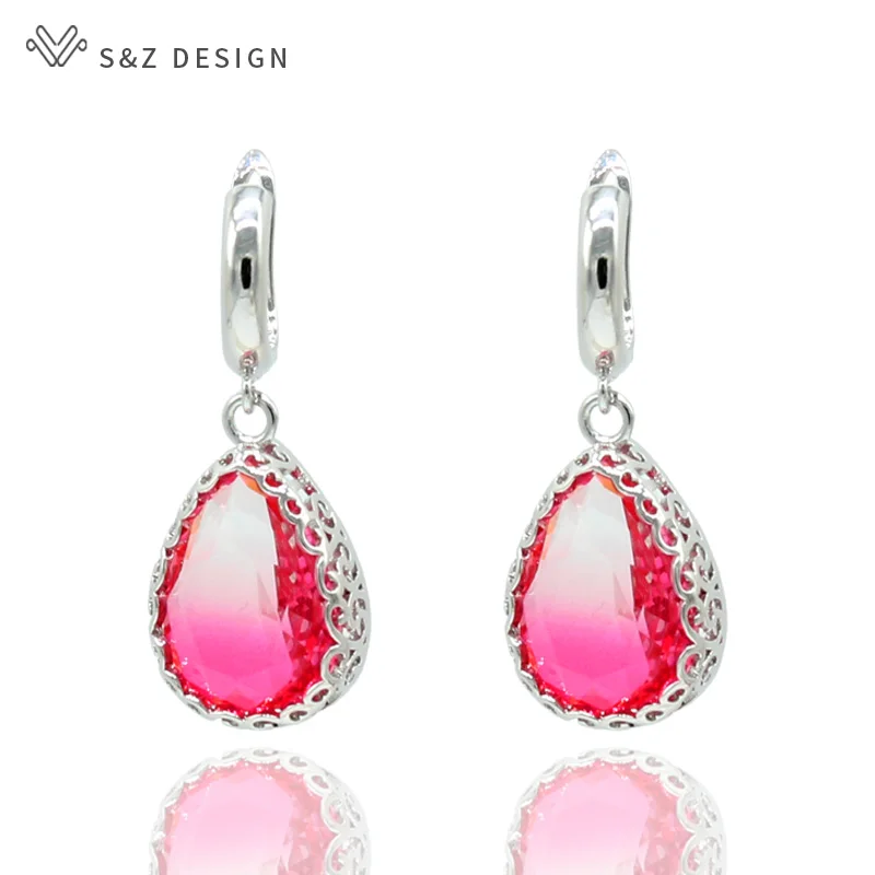 

S&Z White Gold Gradient Color Zircon Earrings Big Water Drop Dangle Jewelry 2019 New For Women Girl's Fashion Jewelry Eardrop