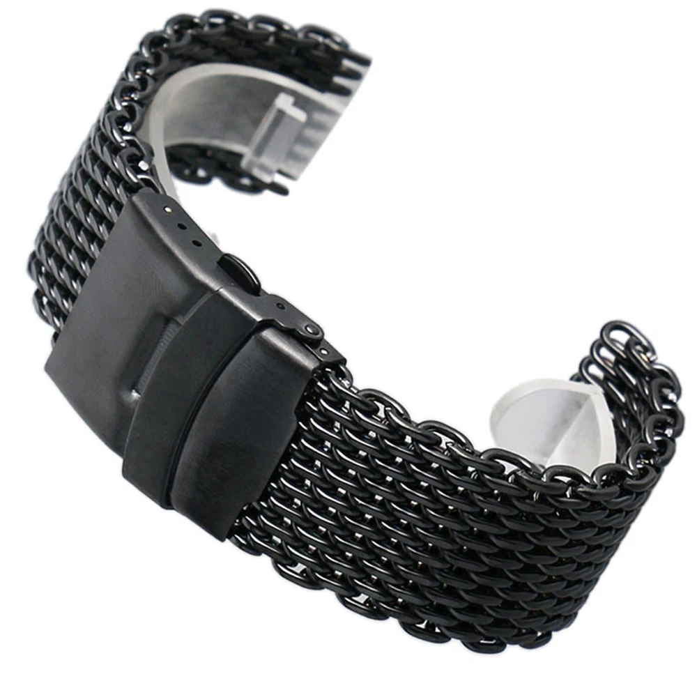 Черный 22 мм группа Ширина сетки веб-наручные часы ремешок браслет мужские женские раза по сравнению с застежкой безопасности и кнопка