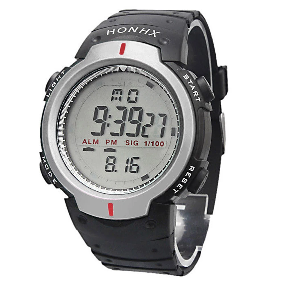 

HONHX Waterproof Outdoor Sports Mountaineering Men Digital LED Quartz Wrist Watch, Silver