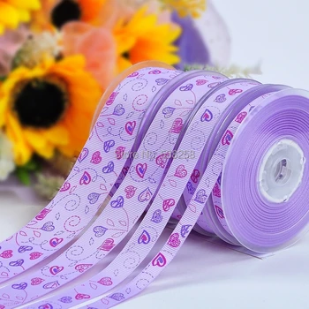 

2015new design 100yard/roll 3/8" 9mm single face printed sweet heart purple grosgrain ribbon for choth decoration hair pin diy