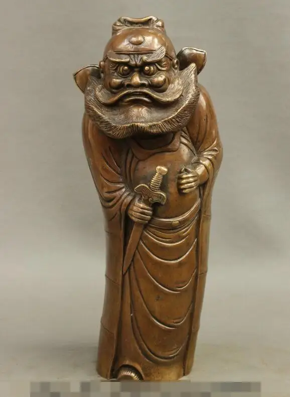 

song voge gem S7305 14 FengShui Chinese Bronze Copper Evil ZhongKui Fighting devil Buddha God Statue