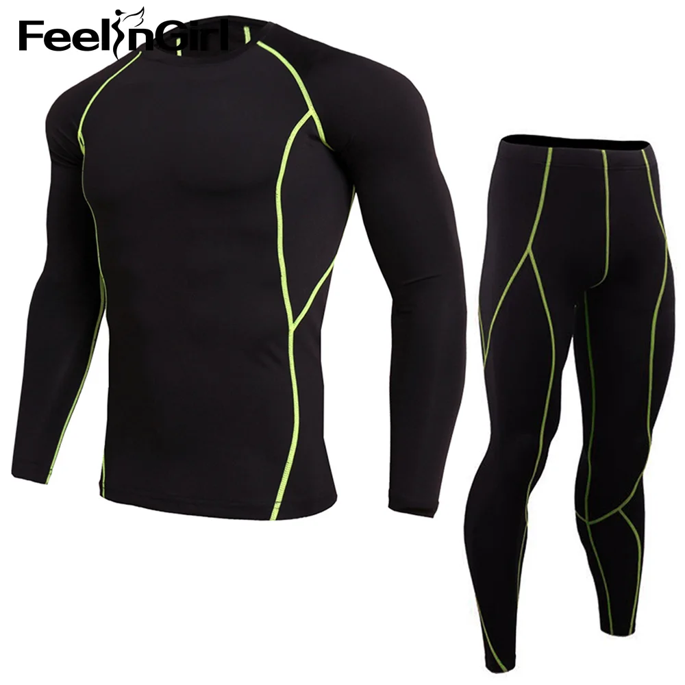 Feelingirl Winter Thermal Underwear Sets Compression Fleece Sweat Quick Drying Thermo Underwear Men Fitness Elastic Long Johns