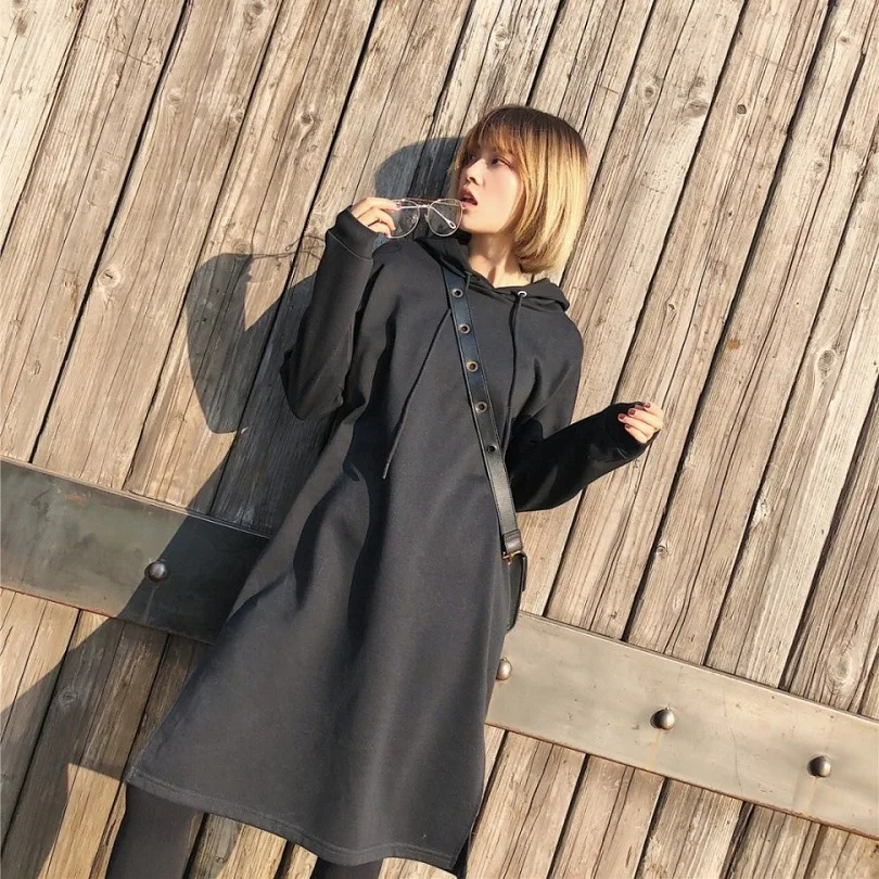 Autumn Winter Women Black Long Hoodies Sweatshirts Pullover Long Sleeve