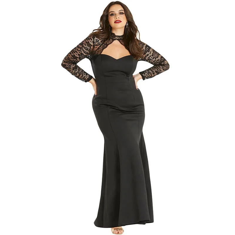 Black-Sheer-Lace-Long-Sleeve-Plus-Size-Party-Dress-LC610938-2-1