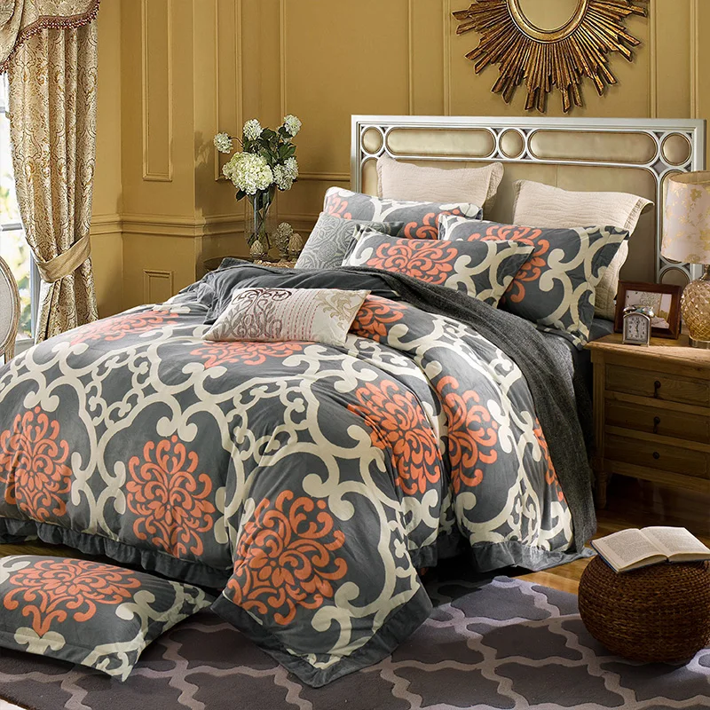 Pastoral Style 4pcs Bedding Sets Sham Thick Flannel Duvet Cover