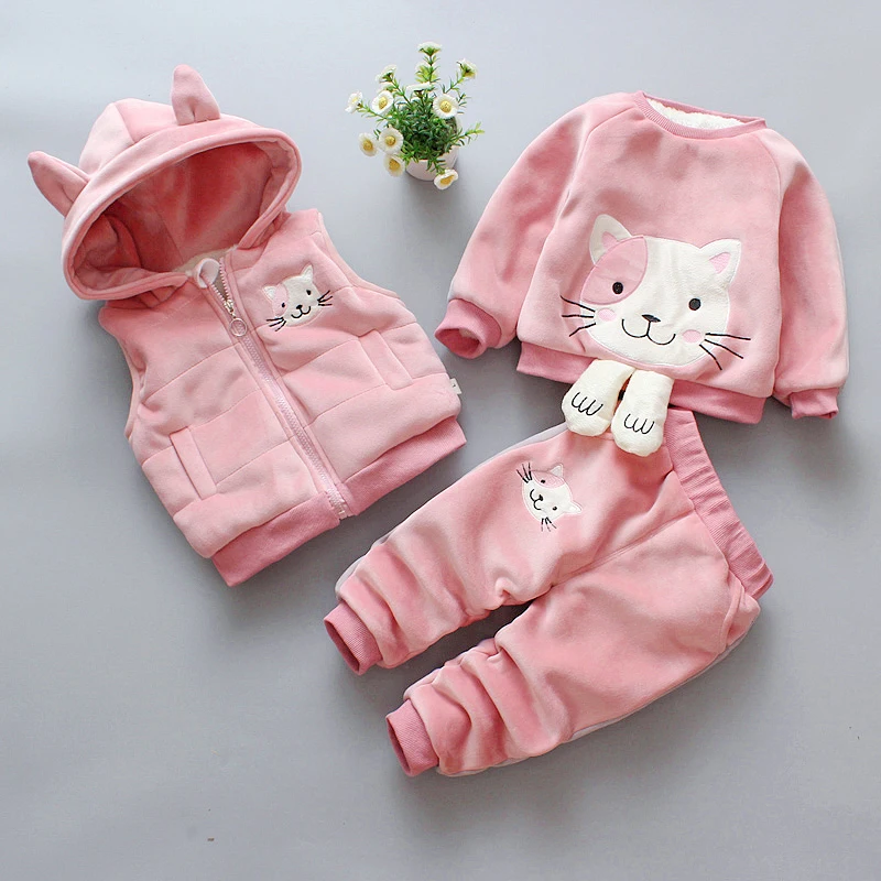 

Girls Clothes Sets Long Sleeve Sport Suit Winter Plus Velet Warm Baby Girl Clothes Sets Cotton Tracksuit For Kids Outfit Suits