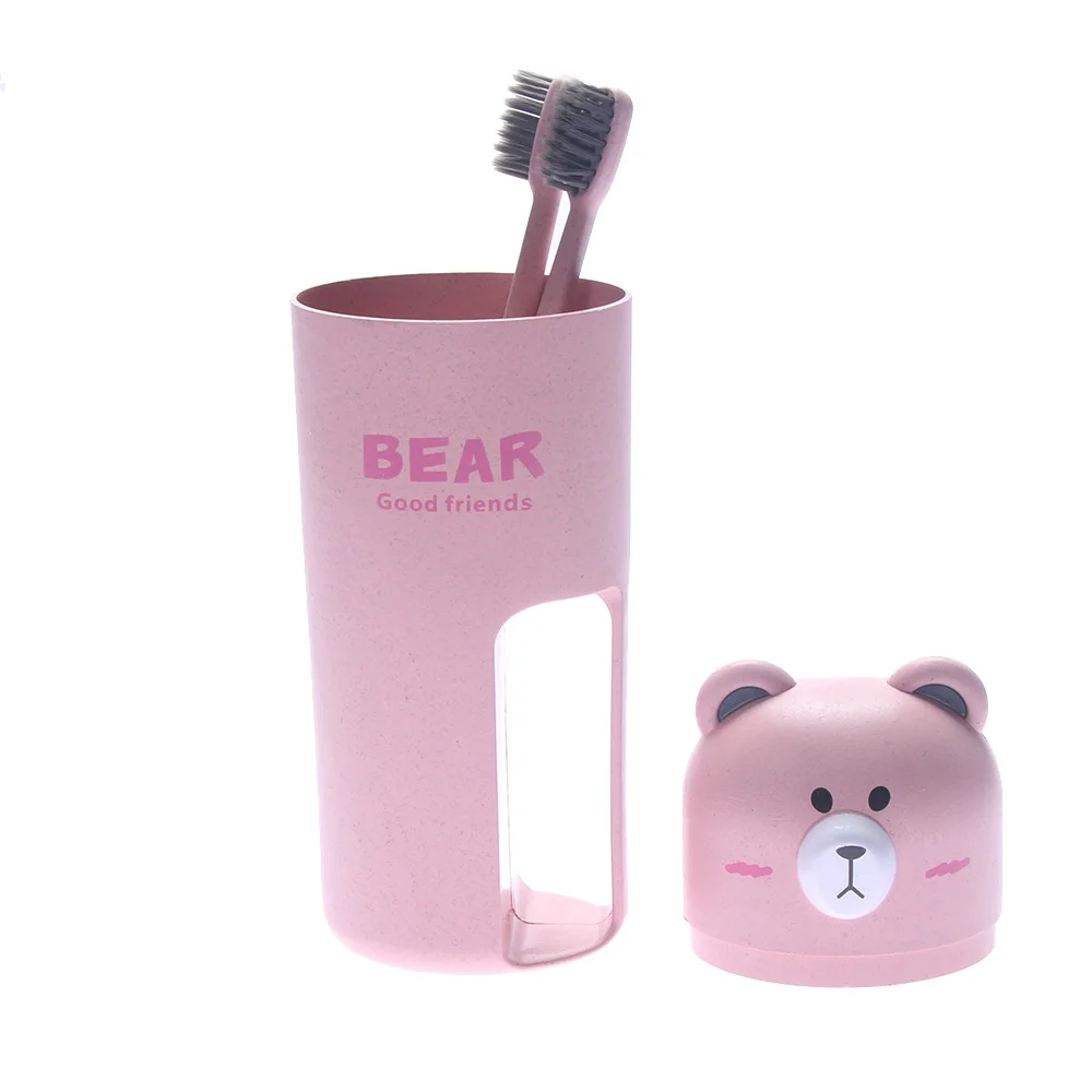2 1 Cartoon Toothbrush Set Toothpaste Holder Wash Organizer Cup with Toothbrush Traveling Bathroom Oral Hygiene 4