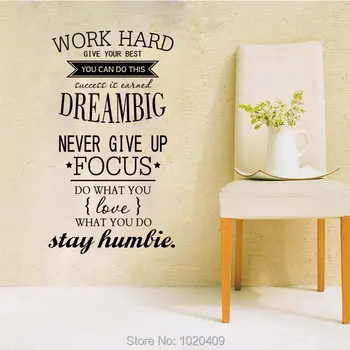 

Word quote wall sticker for living room decorative Work hard Dream BIg English motto PVC wallpaper children room 4055
