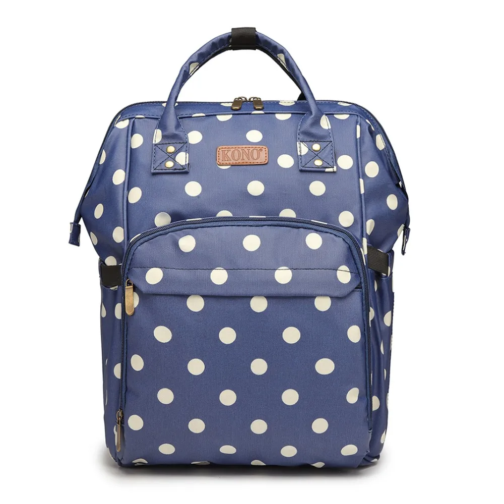 

KONO Women Mummy Maternity Diaper Nappy Changing Bag Large Baby Nursing Clean Care Bags Polka Dots Blue Travel Backpack YD6837