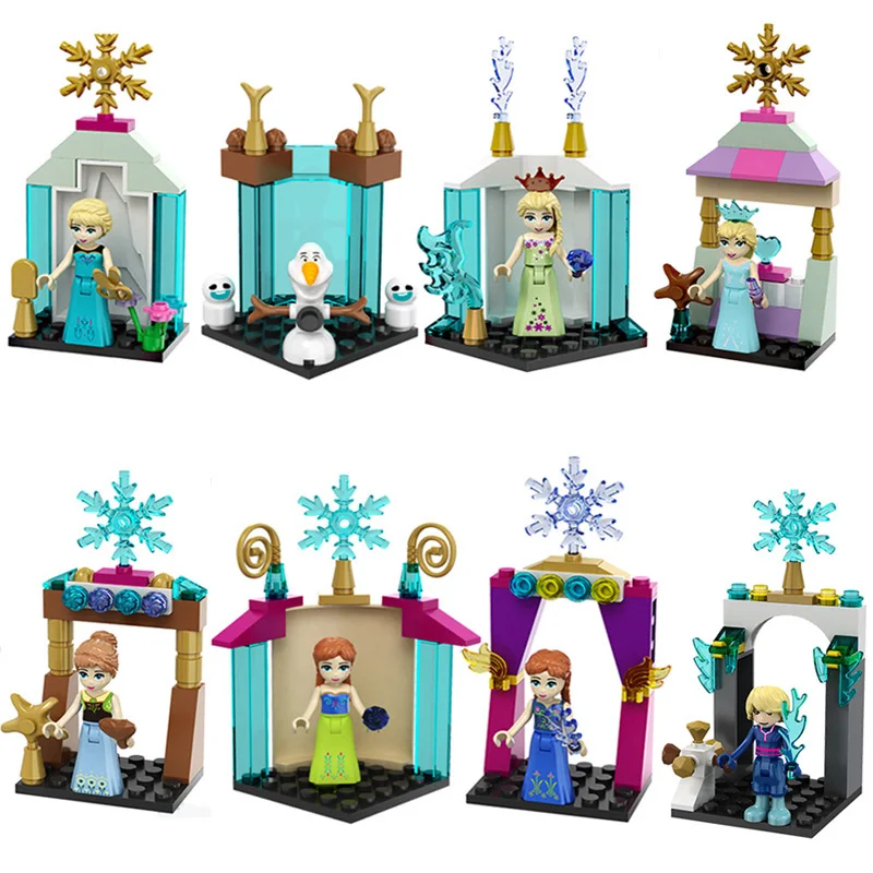 

8pcs Princess Characters Anna Elsa Olaf LEPINE Building Blocks Set Toy Castle Bricks Gift Toys Compatible with Princess Friends