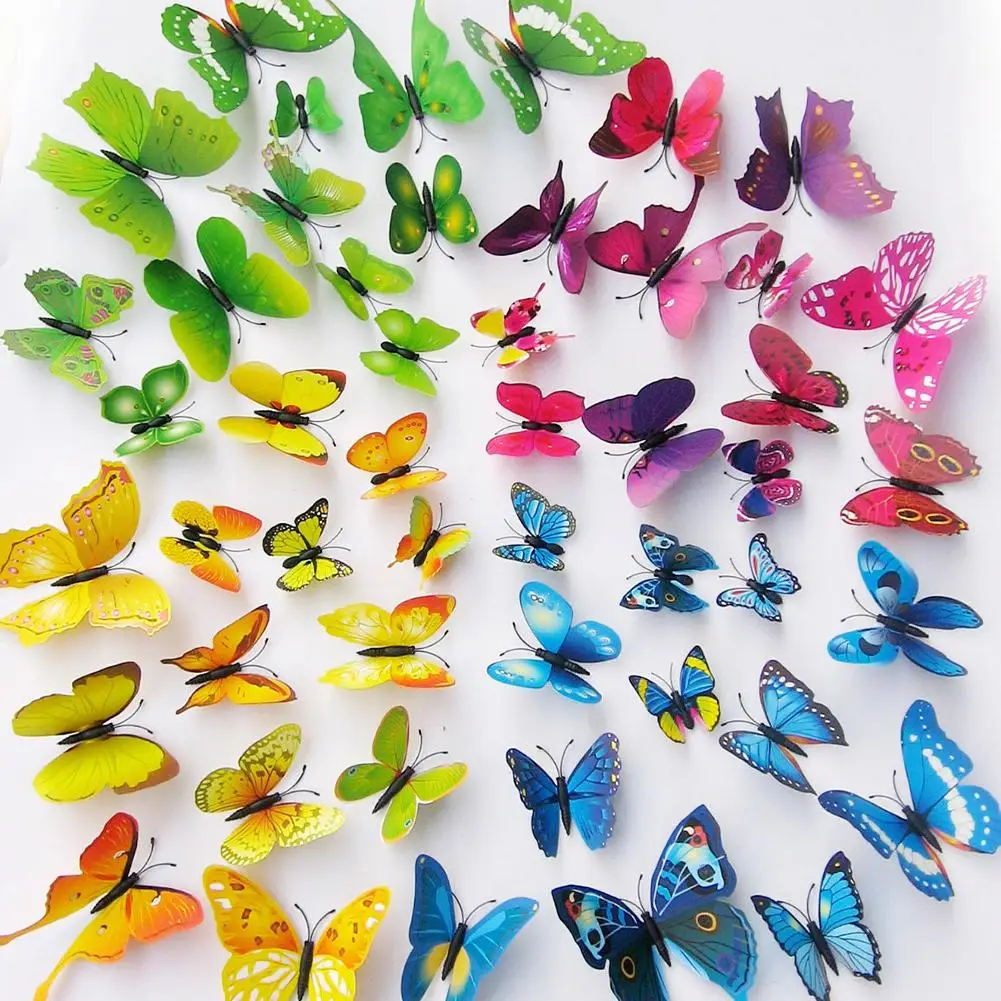 

12Pcs 3D Butterfly Simulation Self-Adhesive Fridge Magnetic Stickers Home Decor Set