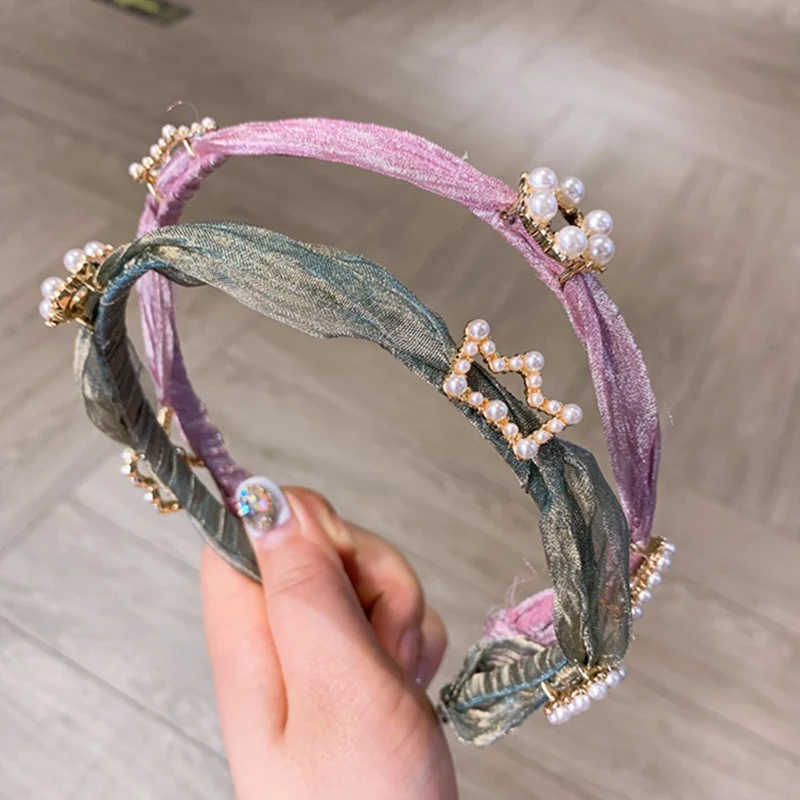 Корея шесть Цвета белье трикотажные Hairbands Для женщин милые жемчужные корона принцессы Головные уборы мода подарок, аксессуары для волос